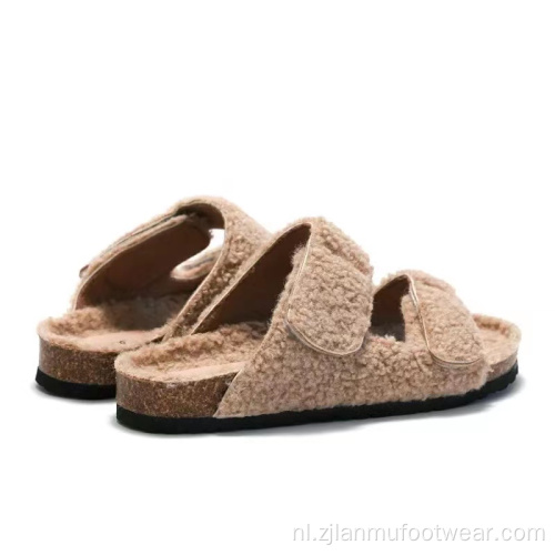 Strap pluche wollen klomp slippers